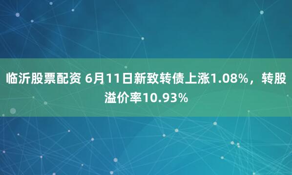 临沂股票配资 6月11日新致转债上涨1.08%，转股溢价率10.93%